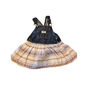 OshKosh B'gosh Kids Denim Overalls Dress Striped Skirt White Red Blue 18-24month